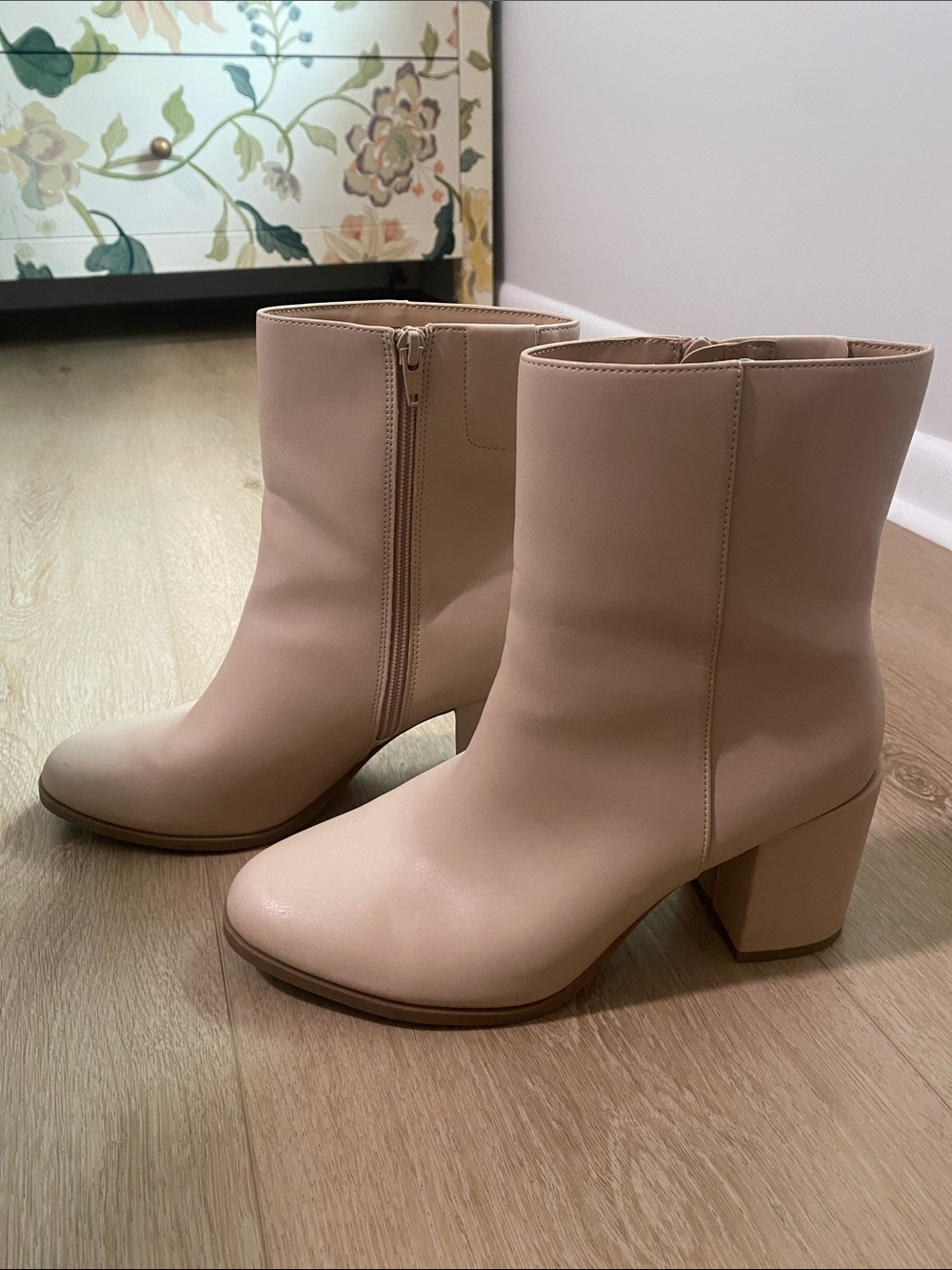 A New Day Women’s Beige Block Heel Ankle Boots